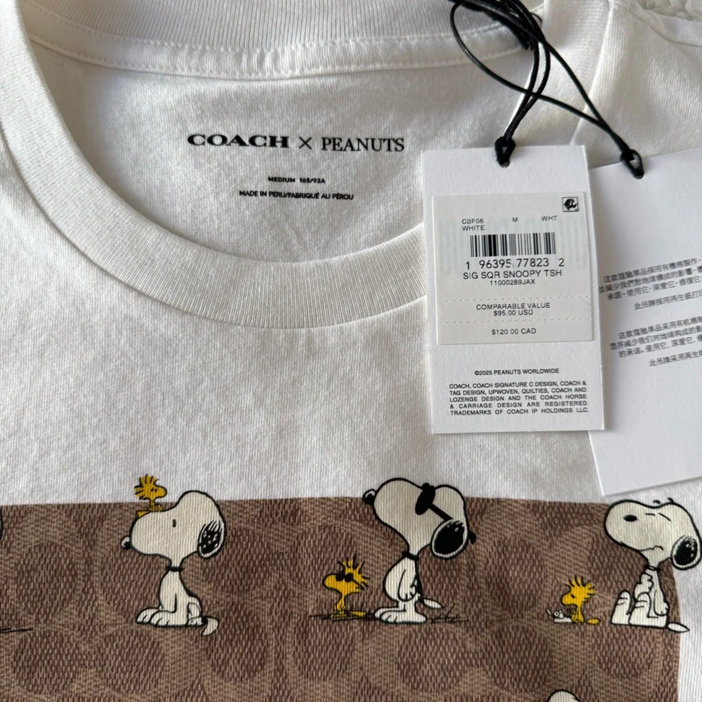 NWT Lady’s size M. Coach X Peanuts Snoopy Signature Square T Shirt CBF06 - Picture 7 of 7